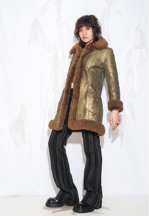 Reworked Vintage 70s Shearling Coat in Green
