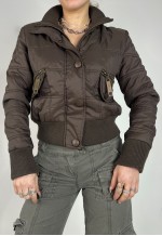 Vintage Y2K Puffer Jacket Zip Up Brown Utility Streetwear